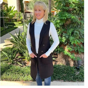 Long Sweater Vest Open Front With Pockets Cozy Soft Sleeveless Color Black